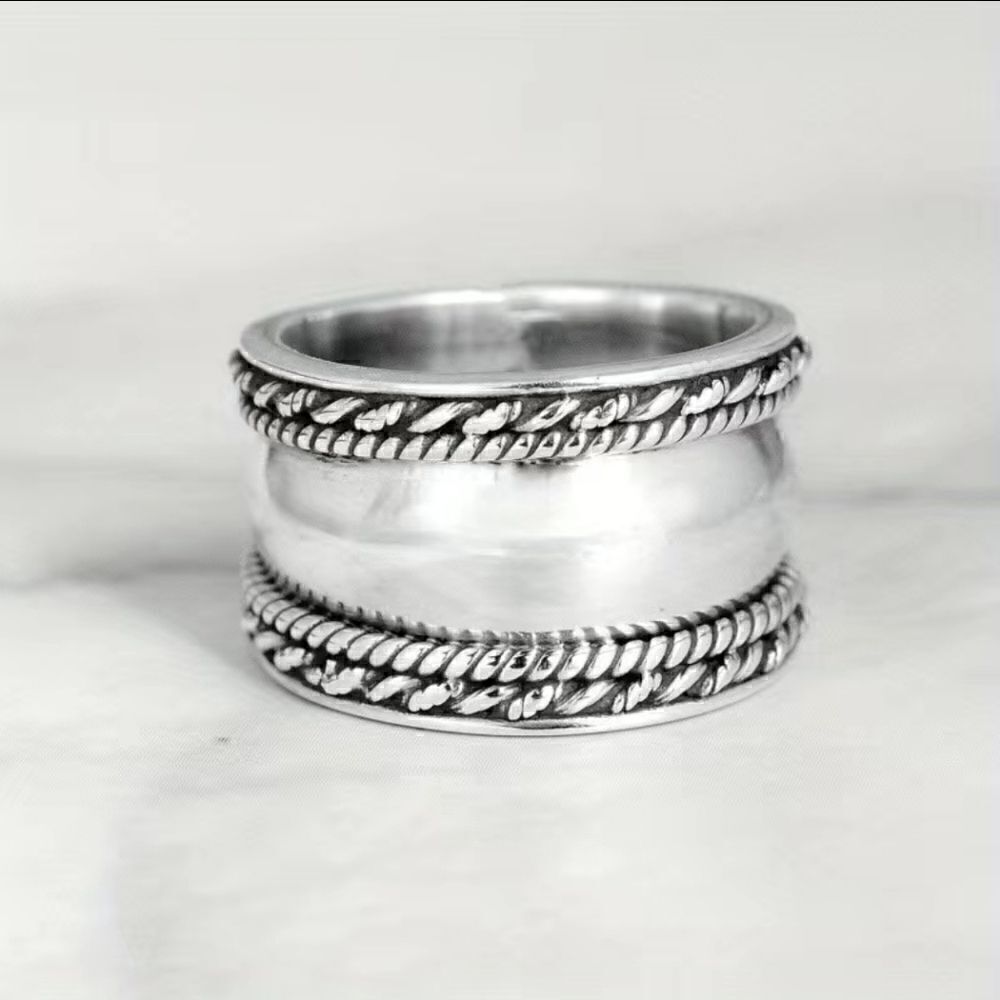Women's Silver Plated Wide Band Ring Fashion Statement Jewelry